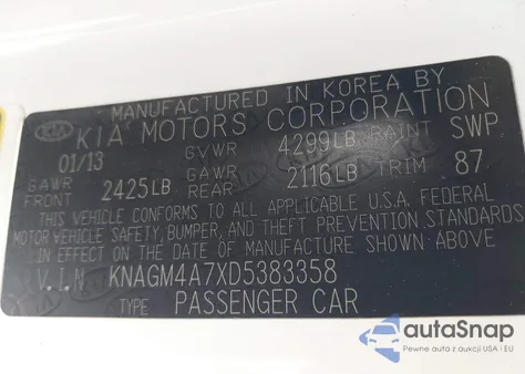 2013 Kia Optima Lx from USA, damaged, VIN KNAGM4A7XD5383358